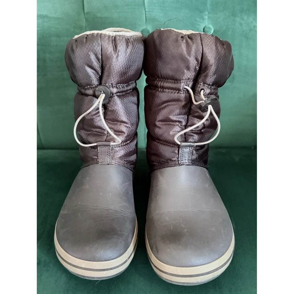 Crocs Winter Puff Boot Womens Size 11 Brown Good Quilted Insulated Snow Boots‎